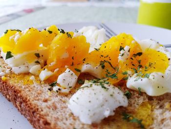 Close-up of open faced sandwich