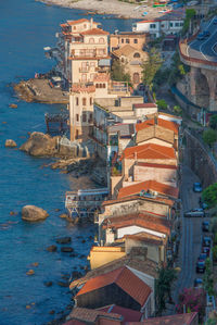 High angle view of buildings in city