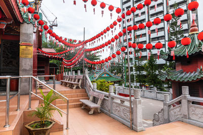 High angle view of lantern by building