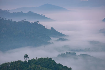 High angle view of mountains against sky