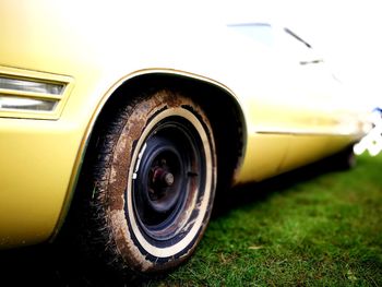 Close-up of tire on grass