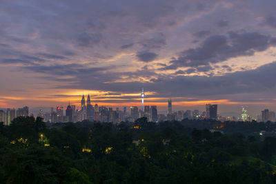 View of buildings against cloudy sky during sunset