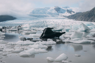 Scenic view of frozen lake against sky