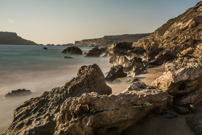 Scenic view of sea against clear sky