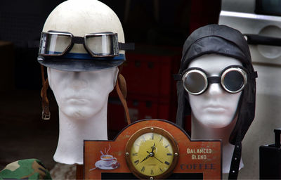 Close-up of mannequins with helmet