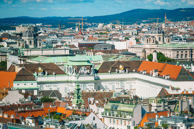 High angle view of townscape against sky