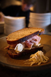 Close-up of breakfast served in plate