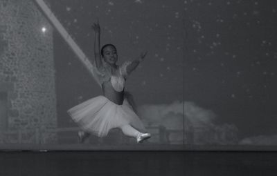 Full length of ballerina performing on stage