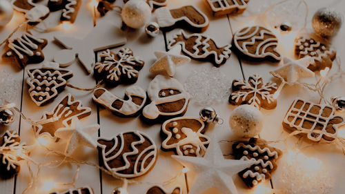 Full frame shot of gingerbread cookies on table