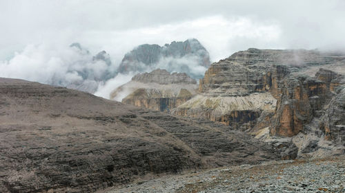 Fog and clouds on sella, dolomites, south tyrol, italy 