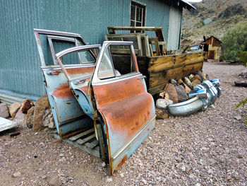 Abandoned boat in river