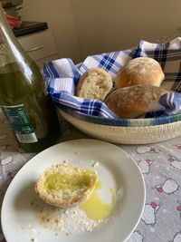 High angle view of breakfast served on table