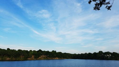 Scenic view of river against cloudy sky