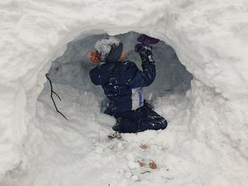 Shadow of person on snow