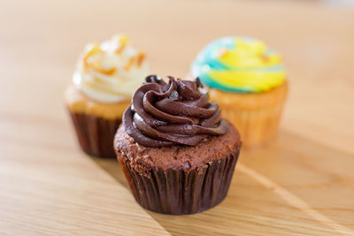 Close-up of cupcakes on table