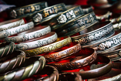 Close-up of coins on table