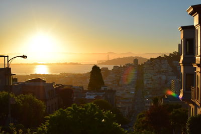 Cityscape against sky during sunset