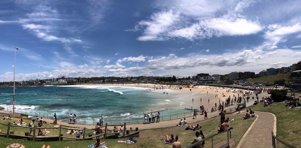 High angle view of people on beach