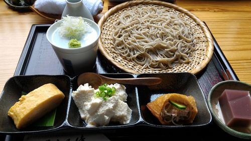 High angle view of food on table