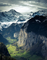 Scenic view of snowcapped mountains against sky