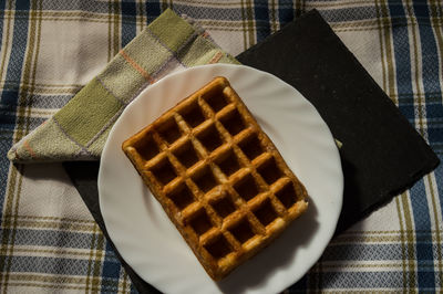 High angle view of dessert in plate on table