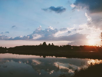 Scenic view of lake against sky during sunset