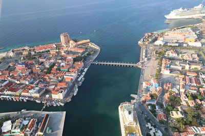 Aerial view of illuminated city at night