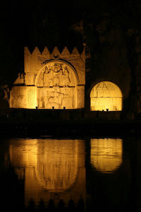 Reflection of illuminated built structure in water