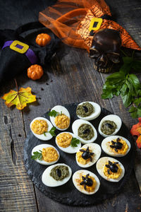 High angle view of food on table