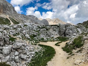 Scenic view of rocky mountains against sky