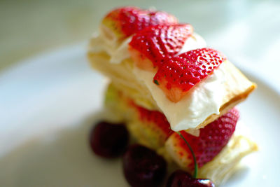 Close-up of puff pastry on plate