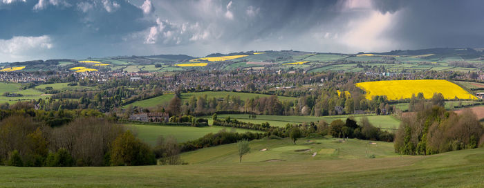 Panoramic view of landscape against sky in city