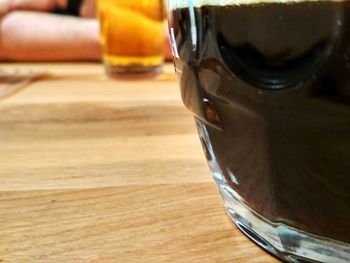 Close-up of beer on table