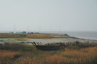 Scenic view of field against clear sky