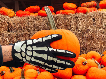 High angle view of pumpkins for sale