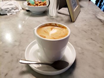 High angle view of coffee on table