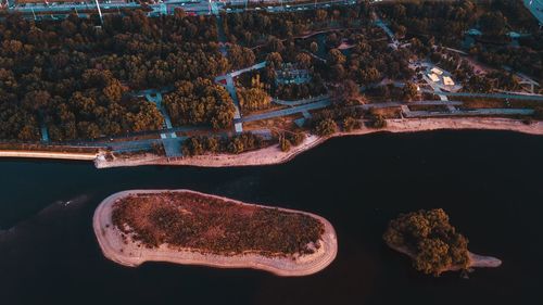 High angle view of landscape by sea