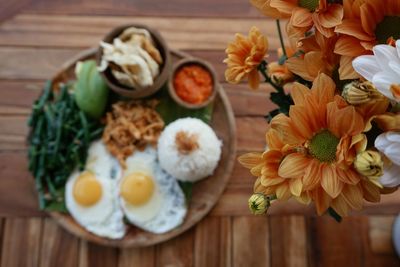 High angle view of potted plant on table