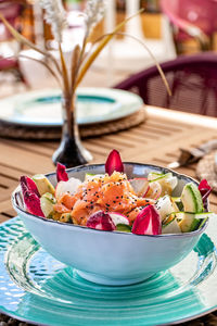 Close-up of food in plate on table