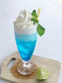 Close-up of drink served on table