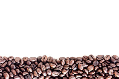 Close-up of coffee beans against white background