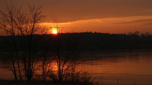 Scenic view of lake against sky during sunset