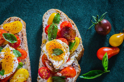 Directly above shot of breakfast served on table