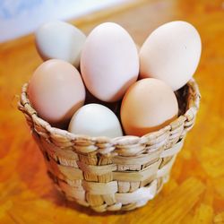 Close-up of eggs in basket