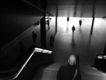 View of illuminated escalator