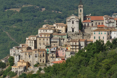 High angle view of buildings in town