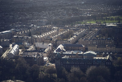 High angle view of city buildings