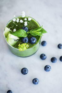 Blueberries and green smoothie