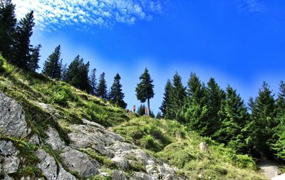 Scenic view of mountains against blue sky