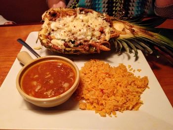 Close-up of food served in plate